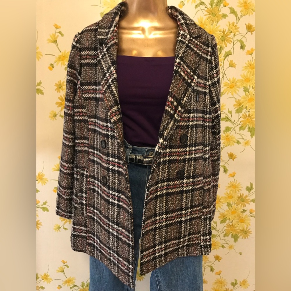 Boutique Blue B collection plaid tweed blazer brown size M - Picture 5 of 16
